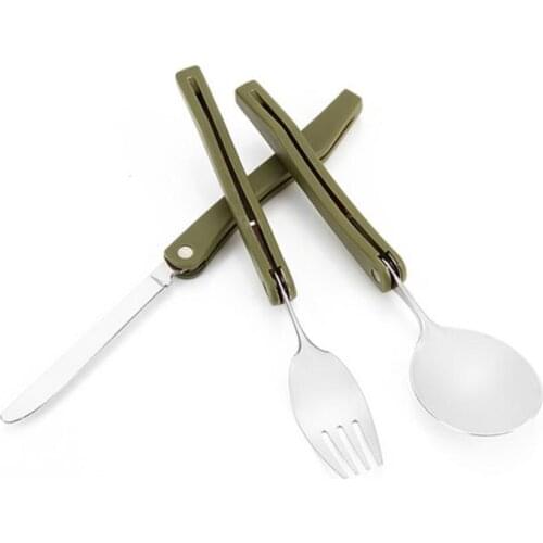 Outdoor Camping Travel Portable Stainless Steel Folding Fold Knife And Fork Spoon Three Sets Of Cutlery Outdoor Tableware