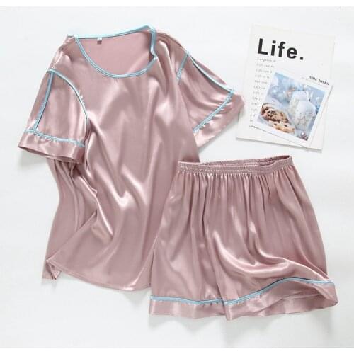 Casual Short Sleeve Pant 2 Piece Pijama Set New Silk Satin Pajamas For Women Summer Home Clothes Ladies Sleepwear Pyjama Femme