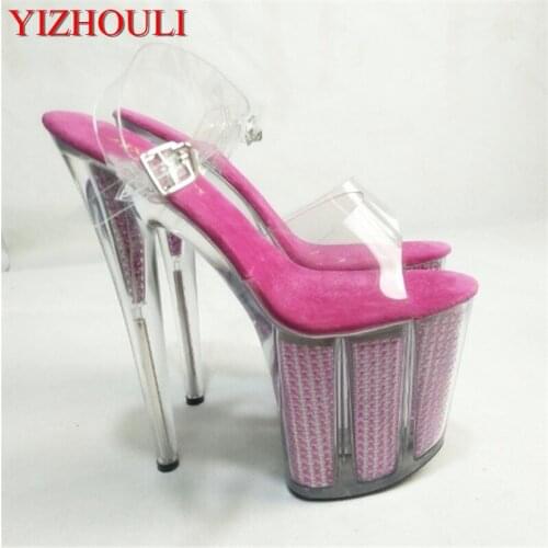 New 2020 8-inch high heel sandals, sexy beaded decorative waterproof platform, nightclub transparent 20cm high heel stage sandal