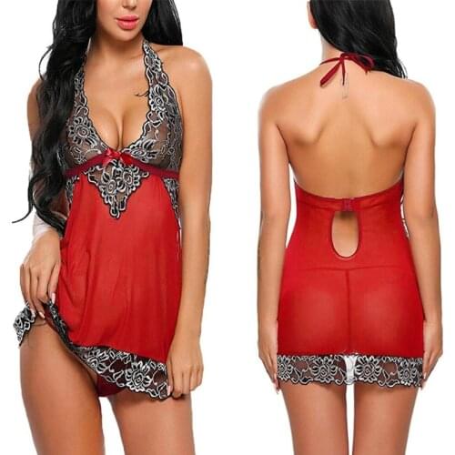 Sexy Pajamas Erotic Lingerie for Women Sexi Sleepwear Chemises Perspective Sex Lace Dress Underwear Babydoll Lingerie Plus Size