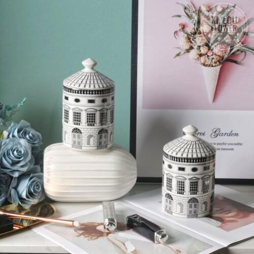 Nordic Classical Architectural Art Ceramic Decorative Jar Storage Tank Box with Lid Candle Holder Cup Candlestick Home Decoratio
