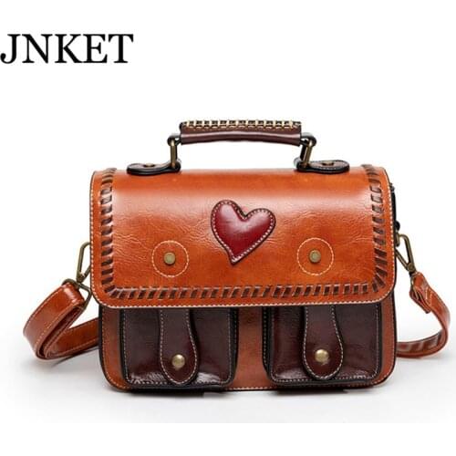 JNKET New Retro Women Artistic Style Casual Bag Handbag Cow Leather Shoulder Bag Large Capacity Satchels Bag