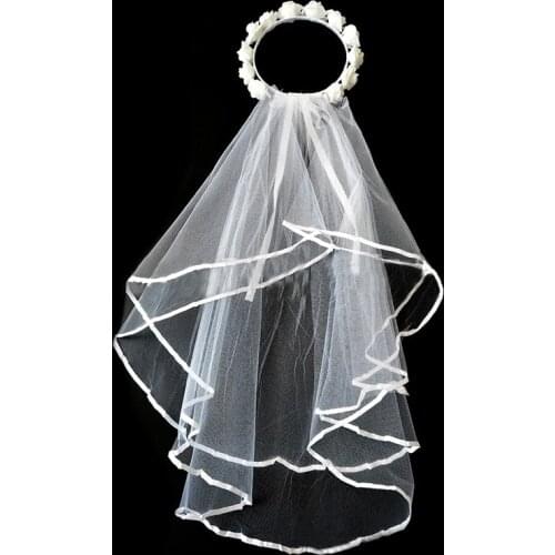 Wedding Accessories Double Layer Veil Wreath Flower Crown Bridal Veils Jewelry Accessories For Women Bride Soft Yarn Romantic