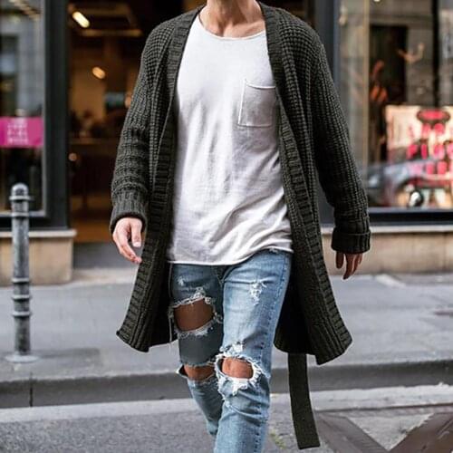 Knitted Coat Large Size Keep Warm Cardigan Men Long Sleeve Midi Sweater Coat for Home Mens Long Sweater Coat