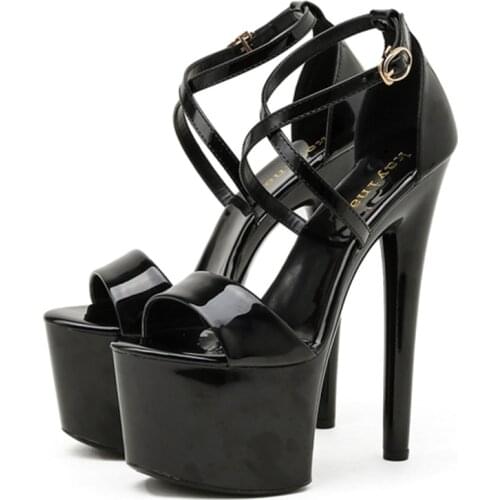 2021 New Womens High-Heeled Sandals Sexy Fashion Word Waterproof Platform Hollow Cross Belt Buckle Nightclub Catwalk Shoes