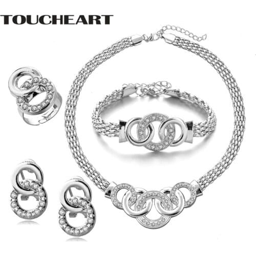 TOUCHEART Loop Wedding Silver Earrings Necklaces Pendant Rings Bracelet Sets Suit For Women Bridal Crystal Jewelry Set SET190011