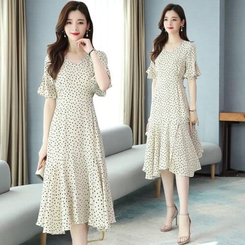 2021 Vintage Chic Dot Chiffon Sexy Midi Dresses Spring Summer Plus Size Print Runway Dress Elegant Women Bodycon Party Vestidos