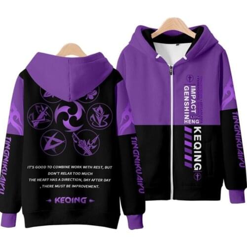 Winter Mens Jackets and Coats Hot Game Genshin Impact 3D Hoodie Fleece Zipper Hooded Sweatshirt Outerwear Anime Cosplay Costume