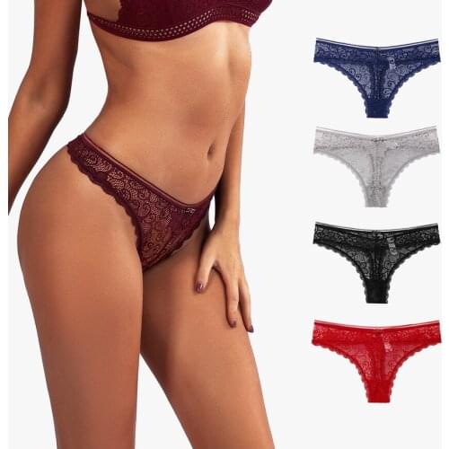 1PC Sexy Women Lace Thongs Lingerie G-string Panties Low Waist Briefs Underpants T-back Panties White Black Sexy Underwear