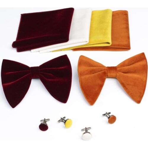 120sets/lot 3PCS/set mens pleuche Butterfly bow tie+Cufflinks+Pocket Square Hankerchief Hanky set/fleece Wedding Party Bowtie
