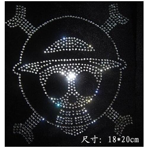 2pcs/lot Skull caphot fix rhinestone motif hot fix rhinestone transfer motifs strass iron on for shirt dress bag