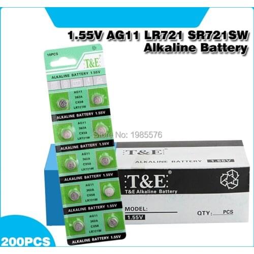 200pcs 1.55v Ag11 362A SR720 SR721SW SR58 19 162 362 423 532 601 LR721 Button Coin Cell Watch Battery Alkaline Batteries