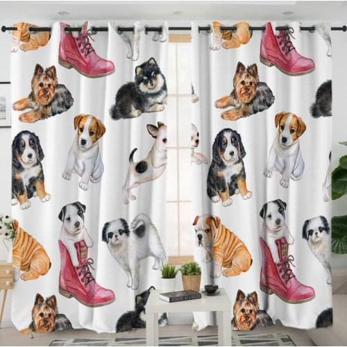 Cartoon Dog 3D Window Curtains Cortinas De Dormitorio Animals Room Home Decor Rideau De Fenetre Drapes Cotinas Rideau Salon