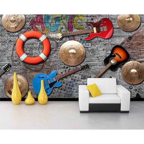 Beibehang Custom wallpaper 3D mural high-end music fashion trend bar KTV guitar stone wall brick restaurant background wall