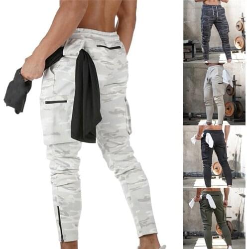 Mens Side Pockets Cargo Pants Fashion Streetwear Camouflage Jogger Casual Workout Fitness Trousers Sporty Running Pants