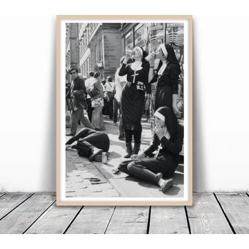 Rebellious Nuns Print Black and White Photography Poster Nuns Smoking Wall Art Picture Canvas Painting Home Room Wall Decor
