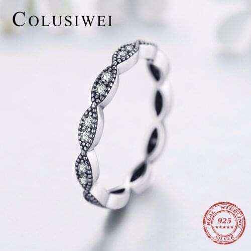 Colusiwei New Sale Genuine 925 Sterling Silver Leaves Stackable Ring Clear Cubic Zirconia Compatible with Original Jewelry