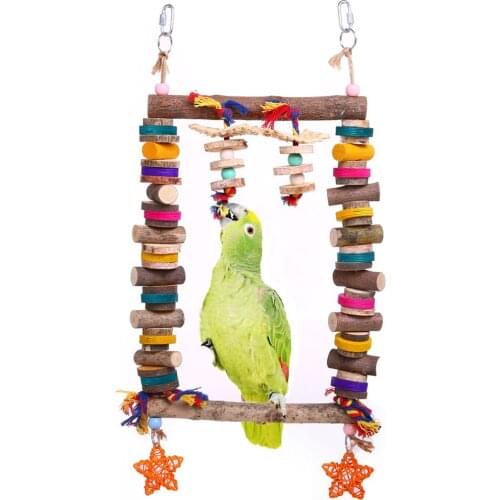 Bird Wooden Cotton Rope Chew Small Medium Large Parrots Metal Hook to Easily Place onto the Bird Cage or Bird Stand Playground