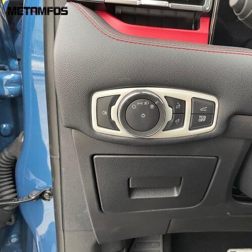 For Ford Edge 2021 2022 Carbon Fiber Head Light Lamp Switch Button Cover Molding Trim Sticker Interior Accessories Car Styling