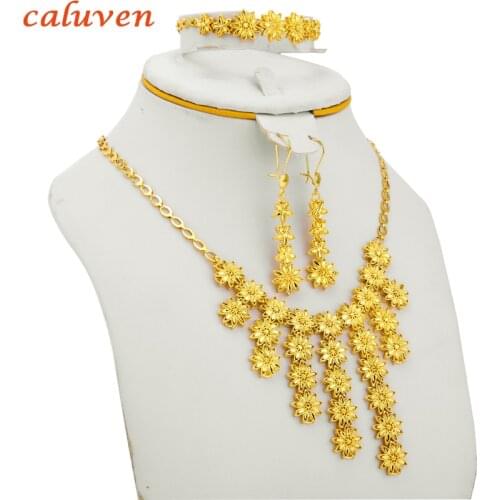 Ethiopian Jewelry Sets Gold Color Small Flowers Arab/African Jewelry Party Gifts Necklace/Earring for Women/Girls