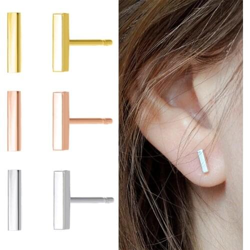 Korean Simple Fashion Smooth Rectangle Stainless Steel Stud Earrings Women Piercing Jewelry Gif