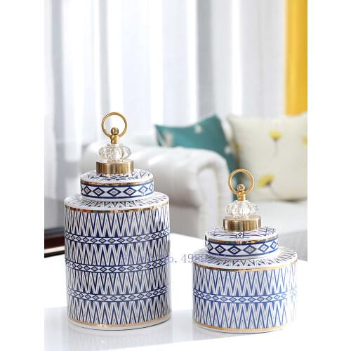 Creativity Ceramic Pot Geometric with Cover Modern Home Desktop Storage Organization Flower Vase Storage Jar Decoration