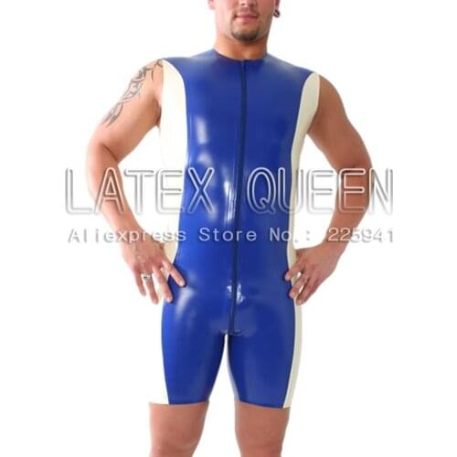 Mens fashion sleeveless latex bodysuit maillot costume