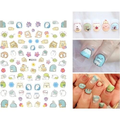 10PCS Bowknot Love Cartoon Character Nail Sticker Sticker Bear Rainbow Candy Tree Dog Smiling Face Nail Art Deco Applique WG213