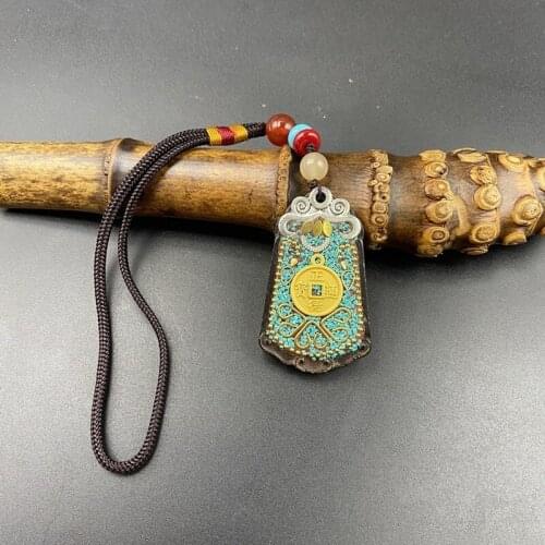 Nepal Charm Retro Sandalwood Pendant Necklace Fashion Ebony Car Ornament Handmade Copper Jewelry Peace Lucky Decoration