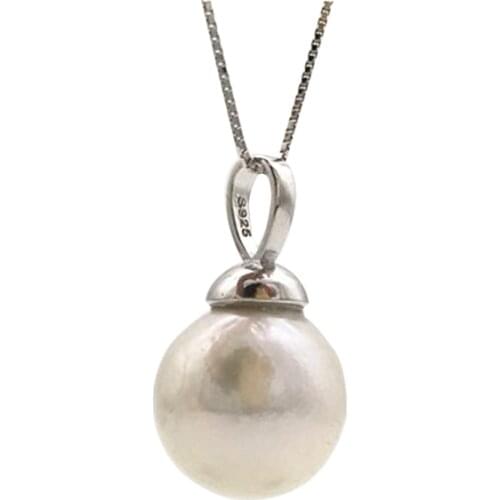 New White FRESHWATER Real PEARLS Tibetan silver Nucleated Baroque Near Round Necklace Pendant free chain