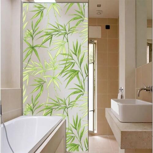 Nuelife 3D green bamboo leaves pattern glue-free electrostatic glass film window opaque home sliding door bathroom privacy film