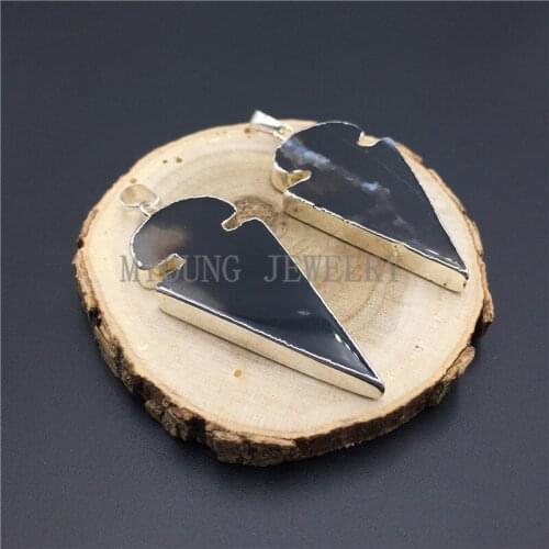 Arrowhead Banded Onyx Pendant,Lace Arrow Agates Pendant Charm,Silver Color Edges for Jewelry Making MY0809