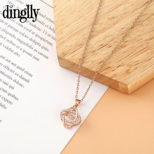 Dinglly Korea Rose Gold Star Trails Surround CZ Pendant Necklace For Women Girls Shiny Crystal Oval Charm Necklace Gift