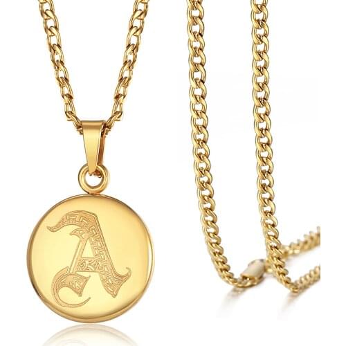 Tiny Monogram Initial Disc Coin Pendant Necklace for Women Men Curb Cuban Chain Stainless Steel Alphabet Letter Charm HKP663