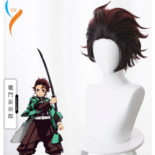 Kamado Tanjirou Wig Kimetsu no Yaiba Cosplay 28cm dark red Hair Synthetic Heat Resistant Hair Kamado Tanjirou Cosplay