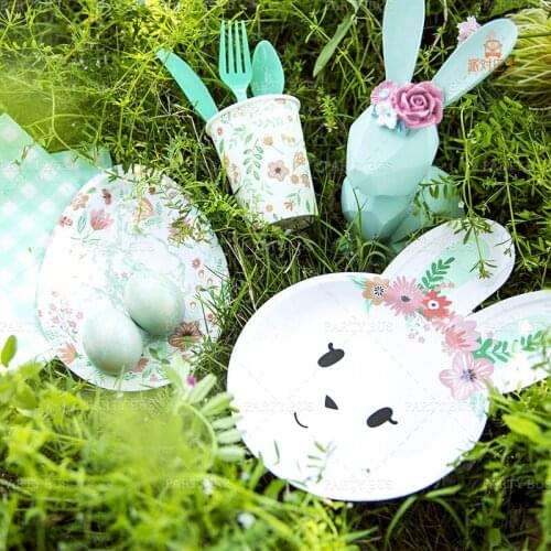 Easter lovely rabbit Colorful paper plate Disposable tableware set Baby shower rabbit party supplies birthday party decorations
