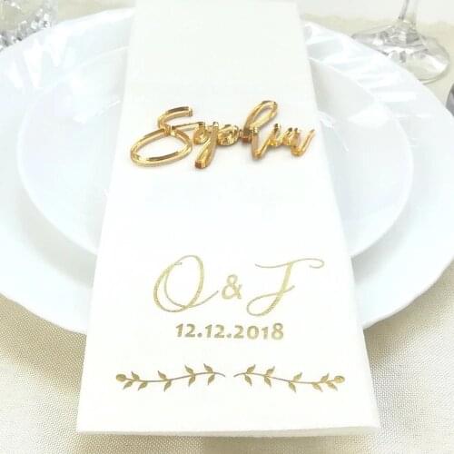 Personalized Wedding birthday party napkins Foil gold names and date Baby shower Servietten Custom any text Logo Paper napkins