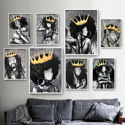 Crown Queen and King Posters And Prints Africa Angel Black Girl Boy Nordic Wall Art Canvas Painting Pictures Home Club Decor
