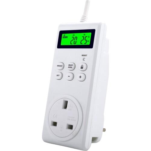 KKmoon Plug-In Programmable Thermostat Wireless Thermostat Outlet LCD Display Temperature Controller for Room Coolers & Heaters