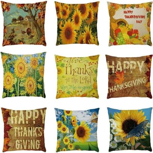 Sunflower Butterfly Pillow Case Thanksgiving Day Festival Pillow Covers Cotton Linen Home Sofa Waist Cushion Cover Room Decor
