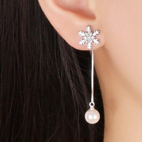 1 Pair Temperament Silver Color Asymmetrical Snow Pearls Exaggerated Tassel Stud Earrings Brincos Pendientes De Plata Jewelry