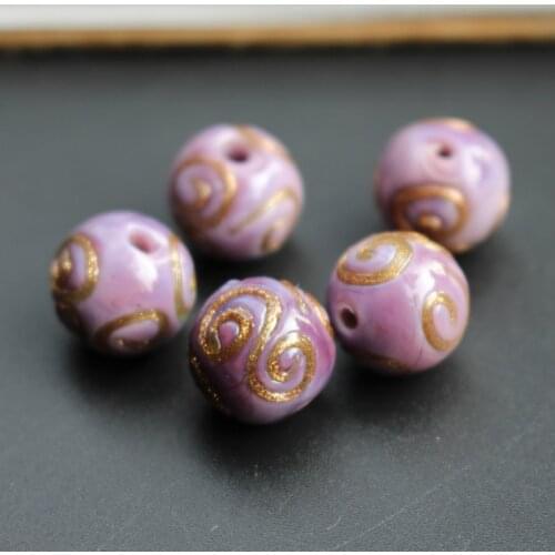 10pcs/Lot 12mm Handmade Lampwork Glass Beads With Gold Screw Round Light Purple Color Traditional for jewelry Bracelet Making
