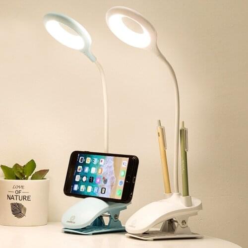 LED Table Lamp With Clip Touch Dimmable Desk Lamp With Pen Holder USB Rechargeable Flexo Eye Protect Beside Reading Lamp Light