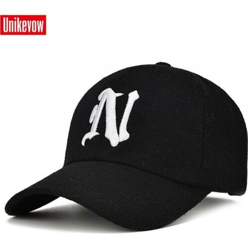 UNIKVOW 1Piece Winter Faux wool Baseball Cap Solid color leisure hats with N letter embroidered cap for men and women