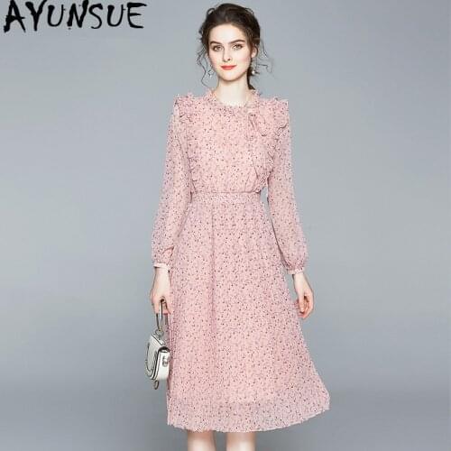 Vintage Elegant Midi Dress Women Clothes 2020 Spring Long Sleeve Chiffon Floral Dress Ladies Dresses Vestidos DLY5519&120104015