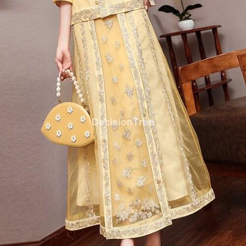 2021 traditional chinese bride wedding party qipao skirt elegant lady highwaist cheongsam skirts chiffon loose midi skirt