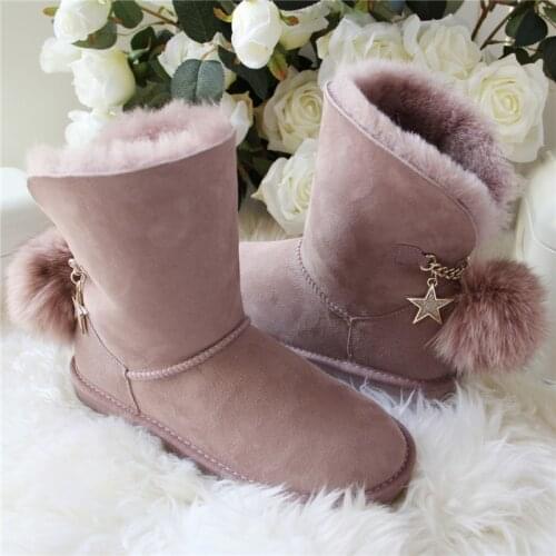 Fashion Mid Calf Snow Boots 2020 Shoes Women Real Wool Winter Warm Boots Genuine Sheepskin Natural Fur Non-Slip Women Boots