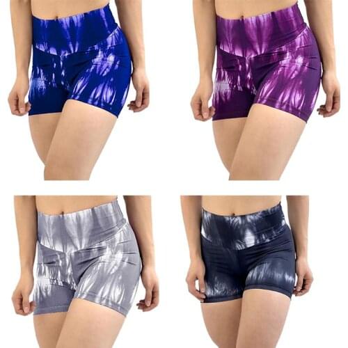 Womens Tie-Dye Print Yoga Shorts Ruched Scrunch High Waisted Booty Hot Pants Butt Lifting Gym Workout Running Leggings
