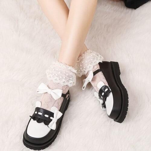 AGODOR 2020 New Women Lolita Shoes Low Heel Round Toe Kawaii Pumps Sweet Cute Pumps with Bow Tie Japanese Pumps Size 34-43