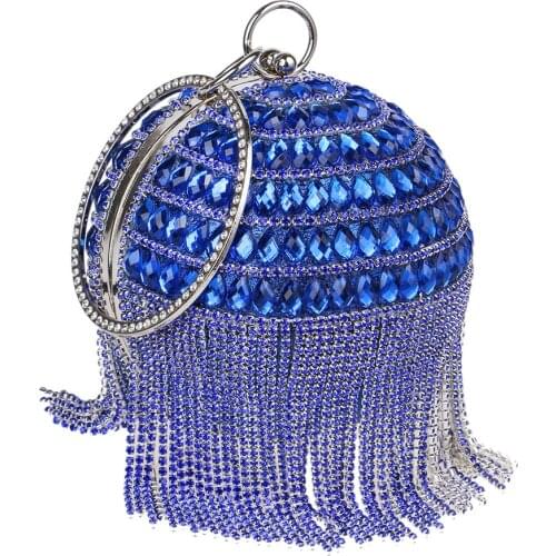 Ball Crystals Tassel Women Wedding Party Handbag Metal Handle Rhinestones Evening Bridal Clutches Wristlets Bag